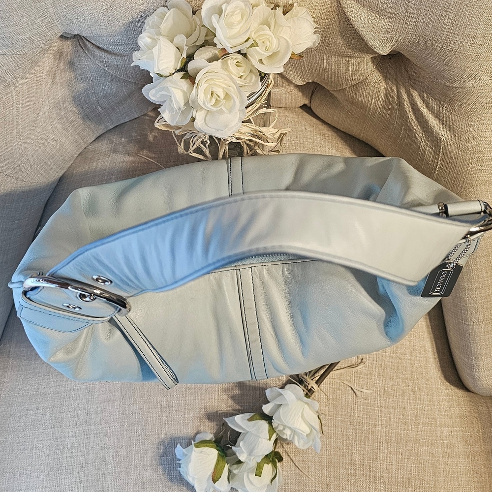 Vintage Coach Nappa Tortilla "Tort" Ergo Slouch Hobo Bag # 9619 ( Aqua ) - Picture 12 of 16